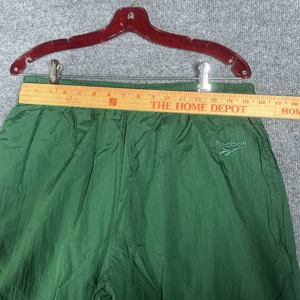 Vintage 90's Reebok Nylon‎ Track Pants Size Medium Green Logo Embroidered